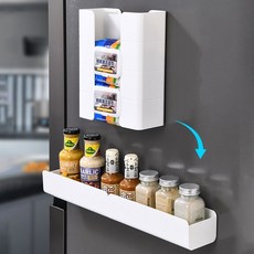 Jeernare 초강력 냉장고 자석 선반 휴지 물티슈 양념병 수납 선반 간격 조절 다용도 틈새선반, 화이트, 2개