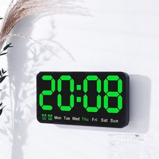 Siming 디지털탁상시계 무소음 인테리어 LED 디지털 시계 알람기능 온도 표시의 밝기 조절 거실벽시계, 녹색