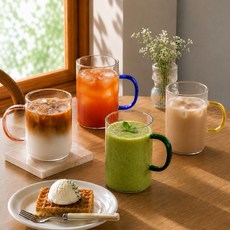 모니카 컬러 핸들 내열유리 머그컵 300ml 4종세트, 4개, 투명