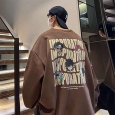 JIEVE 남성 청소년 봄가을 캐릭터 프린팅 루즈핏 면 긴팔 맨투맨 캐주얼 패션 스트릿 D18