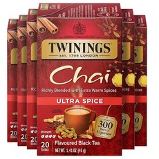 Twinings Peach & Orange 허브 티 개별 포장된 백 100개 (1팩) 과즙 및 과일 천연 카페인 프리 뜨겁거나 차갑게 즐기기 티백 184695, 20개(6개입), Ultra Spice Chai