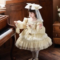 女童長袖洛麗塔公主裙 兒童洋氣連衣裙 生日禮服