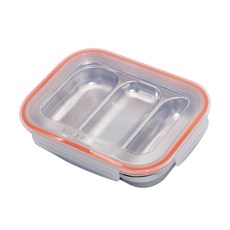 올품락 스텐 직사각 3구 식판세트, 오렌지, 1세트