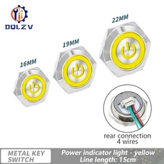 16/19/22mm 전선 포함 숏 스트로크 방수 금속 푸시 버튼 스위치 1NO 순간 자체 재설정 Led 조명 12-24V, 02 16MM, 13 Y Power label, 01 12-24V
