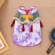 【格森】狗狗唐裝春夏薄款寵物中式漢服 泰迪比熊新年結婚貓咪拜年服, 鳳尾紫,L(建議8-11斤), 1個