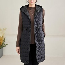 후암마켓 여성 롱 스트링 퀄팅 패딩 가벼운 후드 베스트 누빔 조끼