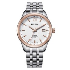 RHYTHM 麗聲 典藏玫瑰金白色網狀面自動機械上鍊腕錶 VA1503S03