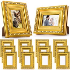 Fiwochic 12피스 5.1 x 7.6cm(2 x 3인치) 화이트 소형 사진 프레임 벌크 미니 빈티지 앤티크 화려한 레트로 바로크 사진 프레임 백보드 포함 벽걸이 테이블 탑, 2 x 3 inches, 12, 골드