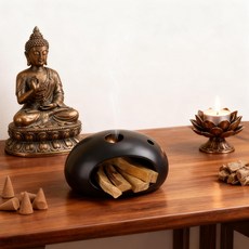 이아손 팔로 산토 홀더 현자 버너 마녀 가정 장식용 미니 치미네아 향 태울 수 있는 콘 제단 테이블 세라믹 블랙, Black-semicircular