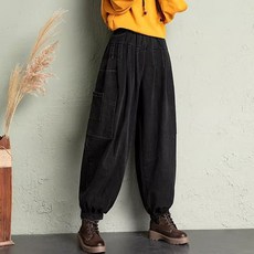 타임퓨어 봄가을 여성 밴딩 배기청바지 빅사이즈 루즈핏 청바지 배기팬츠 스판 오버핏바지 데님 팬츠