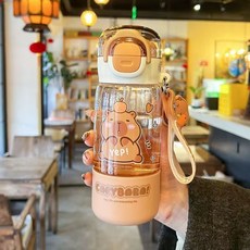 卡皮巴拉 Tritan 食品級兒童吸管水杯 上學便攜杯子, 一杯三飲+掛件提繩, 1個, 420ml