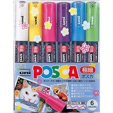 日本三菱 UNI POSCA 水性麥克筆 細字圓頭, 1個, PC1M 極細6色 (0.7mm), PC1M 極細6色