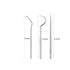 百貨大倉 304不鏽鋼牙籤剔牙神器 家用便攜式金屬牙縫勾針清潔工具, 1個, 【304食品級】短三件套-袋子裝