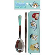 現貨正版 貓福珊迪 潛水布不鏽鋼餐具組 304不鏽鋼餐具組 潛水布筷組 湯匙 筷子 收納袋 貓咪 環保外出餐具 鯊魚貓, 1個, 餐具組-海底生物
