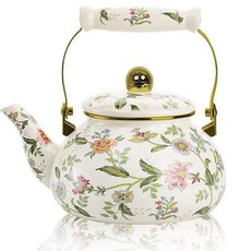 OLYTARU 에나멜 찻주전자 꽃 대형 도자기 에나멜 찻주전자 스토브탑용 다채로운 물 차 주전자 냄비 스몰 레트로 클래식 디자인 style02 골든 핸들 136296