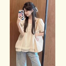 임부복 상의 봄 여름 임산부 패션 캐주얼 스퀘어넥 반팔 티셔츠 빅사이즈 루즈핏 트렌디 여자 반팔티 WMY