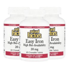 네추럴팩터스 이지 철분 아이언 씹어먹는 20mg 60츄어블 3개 스테비아잎분말 Iron, 60정