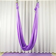 Elastic fabric 5-meter full yoga hammock flying training studio chrysanthemum rope safety buckle, 02 light purple