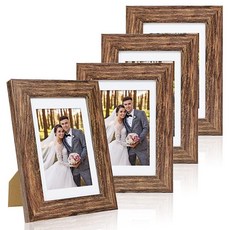 HongKee Hongkee 15.2 x 20.3cm(6 8인치) 사진 액자 4개 세트 진짜 유리와 천연 오크 프레임으로 제작 - 매트가 있는 디스플레이 그림 10.2x15., 4 x 6인치, 러스틱 브라운