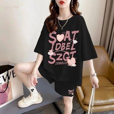 女生夏天套裝 韓國大尺碼女裝 寬鬆休閒運動短袖短褲兩件套