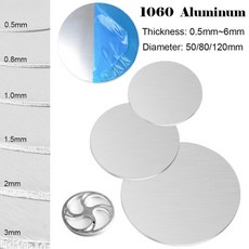 1pcs 1060 금속 알루미늄 디스크 두께 0.5mm ~ 직경 DIY 기계 절단 프레임 라운드 플레이트, 05 T0.8mm  x D80mm