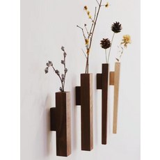 원목 벽장식 롱타입 화병 인테리어 짧은 꽃병 벽걸이 백랍나무 우드 벽부착 E. 블랙월넛 원뿔형 40cm