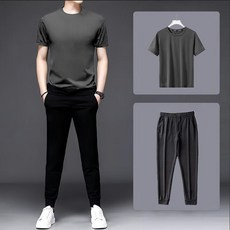 NEW運動套裝男夏：透氣吸溼排汗冰絲短袖長褲兩件套，臺灣新款速乾休閒運動服