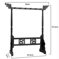仿雞翅木毛筆架，古風龍頭設計，書房收納筆掛, 1個, 2個龍頭筆掛【送2個黑色筆山】,12針【能掛12支毛筆】