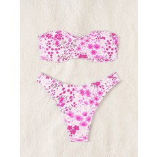 碎花比基尼抹胸分體泳衣