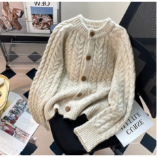 늦나른한 꽃 니트 카디건 여성 가을 겨울 신상품 상의 달콤한 문예용 두꺼운 스웨터 코트입니다