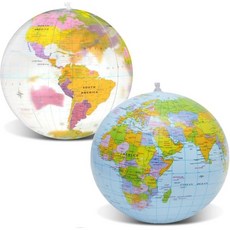 지구본 인테리어 세계 팽창식 비치볼 세계지도 포함 영어 글씨 교육용 및 수영장 장난감 사진 촬영용 생일 파티 수영 바다 목욕 파랑 투명 2개 세트