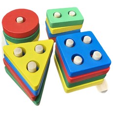 玩具先生 兒童木製彩虹幾何拼圖積木四件套 蒙特梭利早教益智玩具, 1個, 20片