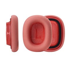 AirPods Max 호환 이어 쿠션 액체 실리콘 차음 + 메모리폼 부드러움 오리지널과 동일한 원통형 통기 원단 1박스(좌우 1개씩 / 총 2개), Red