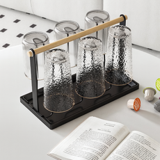 리빙쉘 6P 대나무 컵 건조 거치대 컵걸이, 1개, 블랙