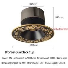 유럽 ​​럭셔리 황동 Led 스포트 라이트 6W 10W 복도 로비 거실 식당 Recessed 램프, 01 A 6W, 02 4000K Natural Light