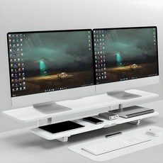 몽상컴퍼니 DM-95 2단 와이드 모니터 받침대 사무실 서재 데스크테리어 13.5 높은 듀얼 받침 오픈형 선반 가로길이 950mm, 화이트