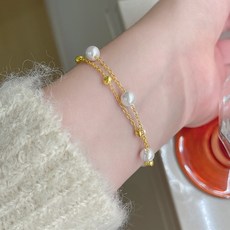 금원 진주 라운드볼 레이어드 체인 여성팔찌