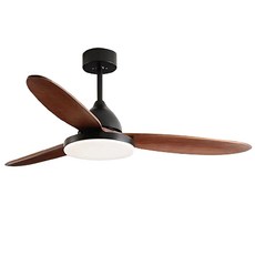 HC633吊扇燈 實木扇葉 遙控APP語音控制 六檔變頻 客廳餐廳適用, HC633黑+胡桃木色52寸變頻遙控+APP無極調光