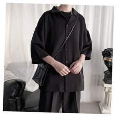 남성 여름 셔츠 얇은 블라우스 루즈핏 여름 셔츠 무지 카라