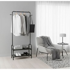 미니멀라이프 2단 스탠드 행거 수납형 선반 스탠드옷걸이 2컬러, 화이트