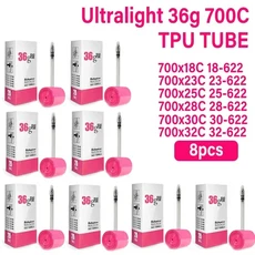 Ridenow 초경량 자전거 내부 튜브 700x18 25 28 32 35 38C 도로 자전거 TPU 튜브 45 65 85mm 길이 프랑스어, 03 8PCS 700x18-32c 36g, 03 65mm with Patch kit, 1개