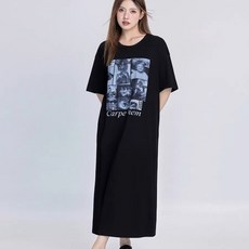 투니스 여성 프린팅 슬릿 롱 반소매 원피스