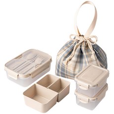 Nanudam日用飯盒2+1格1100ml+密封容器450ml 2p+冷袋套裝, 象牙白, 1套