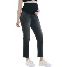 Motherhood Maternity 여성용 시크릿 핏 오버 더 벨리 슬림 스트레이트 레그 임산부 청바지 블랙 스톤 워시, XL