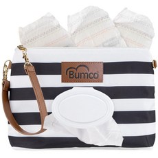 Bumco 기저귀 클러치 백 - 휴대용 물티슈 디스펜서 및 홀더 밀폐 여행용 아기 케이스 디스펜서 이동 중에도 팔찌 380431, 블랙