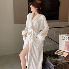 가운 남녀공용 빅사이즈 그린 샤워로브 와플 극세사 V넥, 1886 화이트