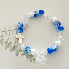 아쿠아 투명구슬 십자가팔찌 / 만들기키트 만들기재료 단기선교 팔찌만들기 주일학교 전도용품 십자가팔찌 여름성경학교 개별포장 교회선물 DIY, 1개