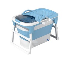高筒摺疊浴缸，便攜式泡澡桶，加厚材質，防滑設計，小空間適用, 藍色, 1個