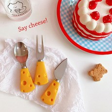 SISI 奶酪起司造型叉子刀湯匙三件組 迷你餐具 麵包蛋糕甜點拍攝道具, 1個