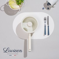 Lavieen 法式優雅天然陶瓷單柄湯鍋 附鍋蓋 韓國製 不挑爐具, 雲石白, 1個